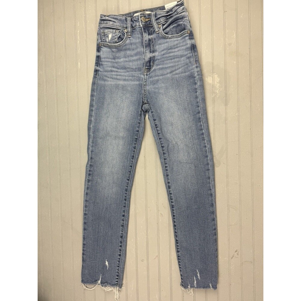 Eunina Size 0 Womens Jeans Ally Ultra High Rise Straight Crop Stretch Raw Hems
